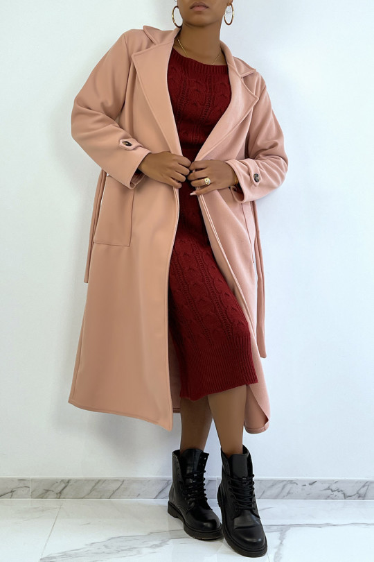 Long manteau rose over size avec boutons et poches - 2
