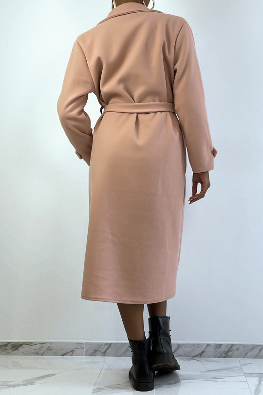 Long pink oversized coat with buttons and pockets - 4