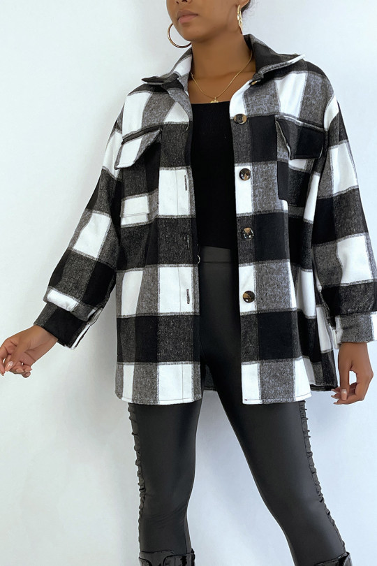 Sur chemise à carreaux noir et blanc bien épais avec poches - 2