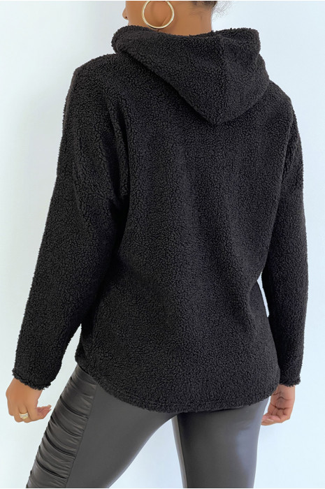 Haut à capuche noir avec dessin à l'avant dans une belle matière douce - 3