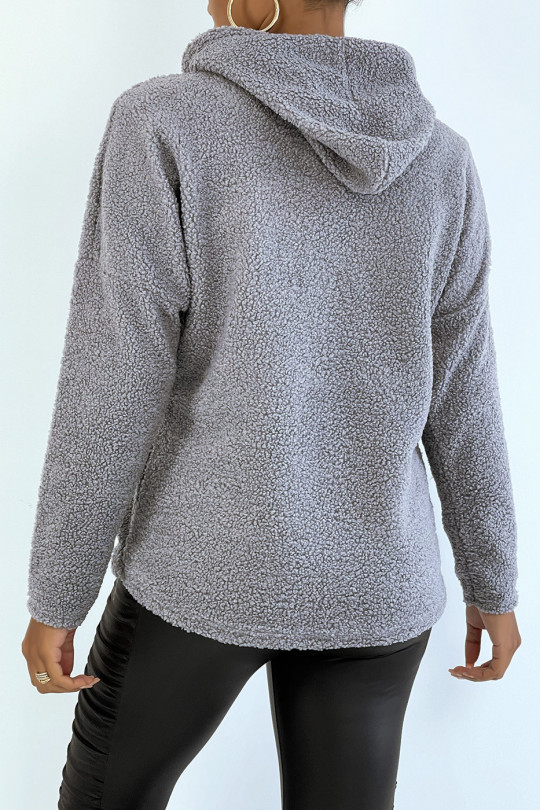Gray hooded top with design on the front in a beautiful soft material - 3