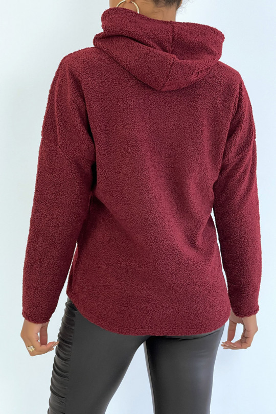 Burgundy hooded top with design on the front in a beautiful soft material - 3