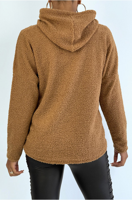 Haut à capuche camel avec dessin à l'avant dans une belle matière douce - 3