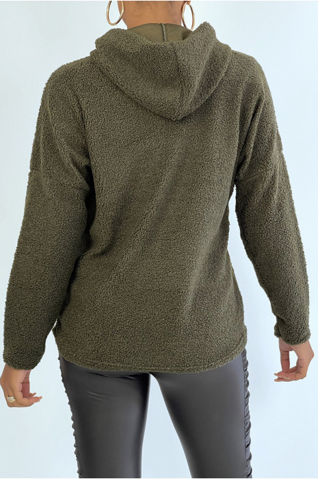 Kaki hooded top met design aan de voorkant in een mooie zachte stof - 3