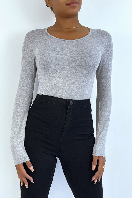 Gray sweater with round neck and long sleeves - 3
