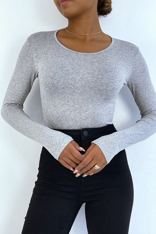 Gray sweater with round neck and long sleeves - 4