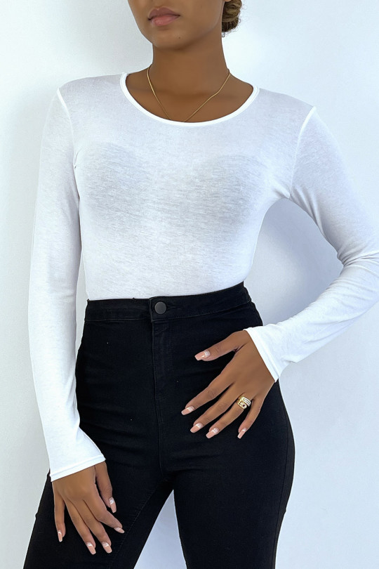 White under sweater with round neck and long sleeves - 1