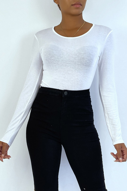 White under sweater with round neck and long sleeves - 2