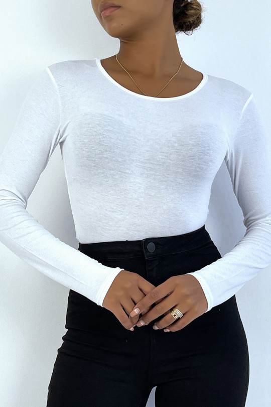 White under sweater with round neck and long sleeves - 3
