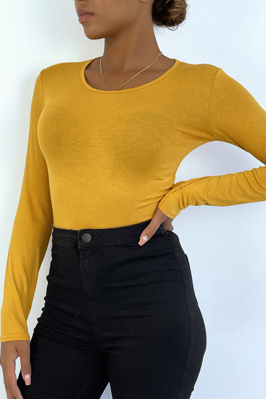 Mustard sweater with round neck and long sleeves - 2