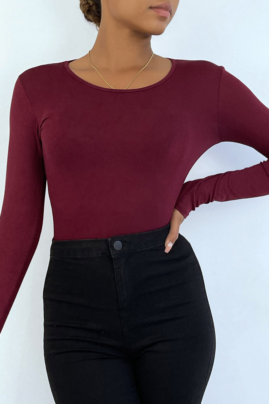Burgundy under sweater with round neck and long sleeves - 1