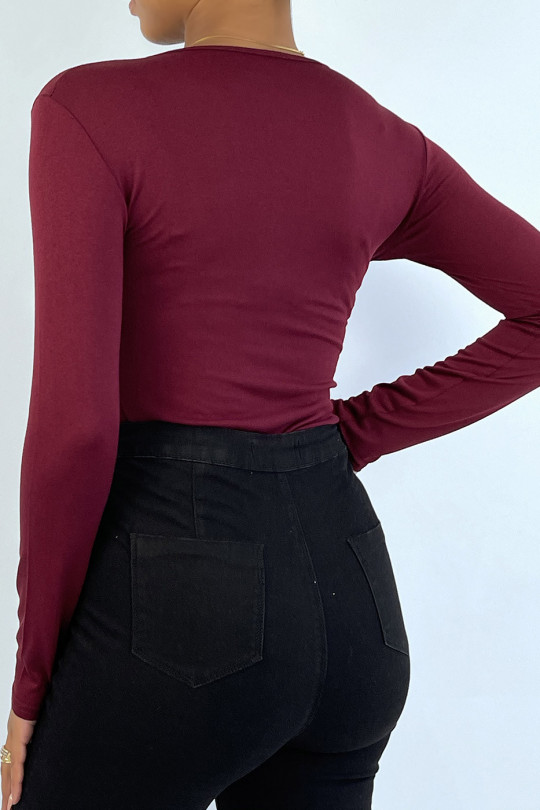 Burgundy under sweater with round neck and long sleeves - 2