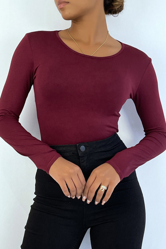 Burgundy under sweater with round neck and long sleeves - 3