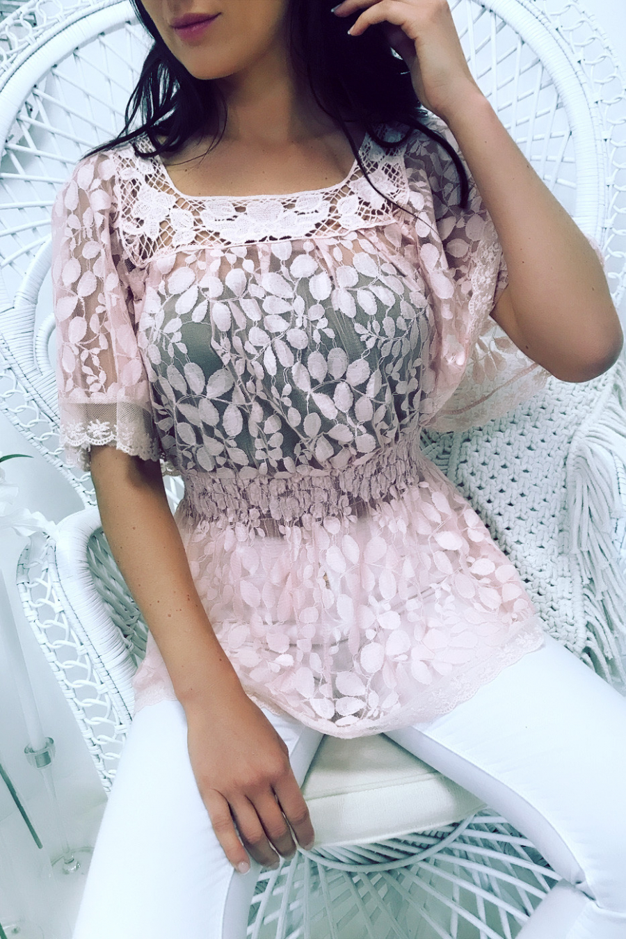 Tunique Rose en dentelle transparente. 753 - 1