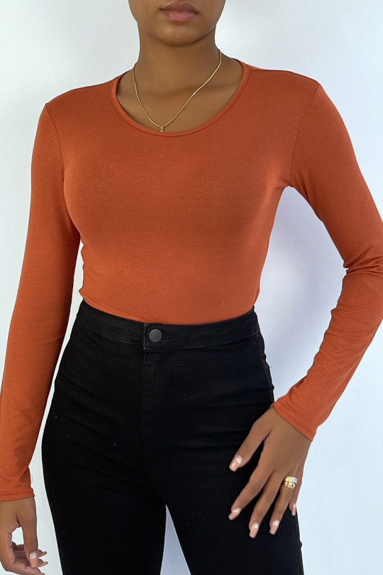 Cognac sweater with round neck and long sleeves - 2
