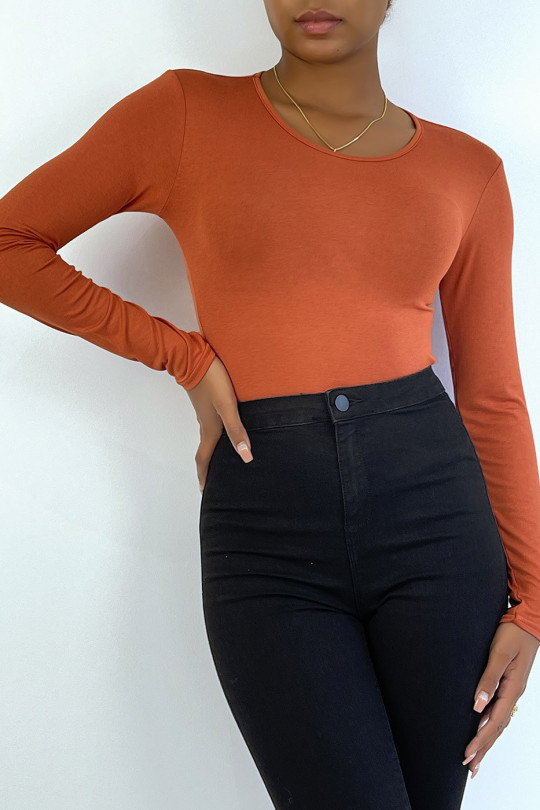 Cognac sweater with round neck and long sleeves - 4