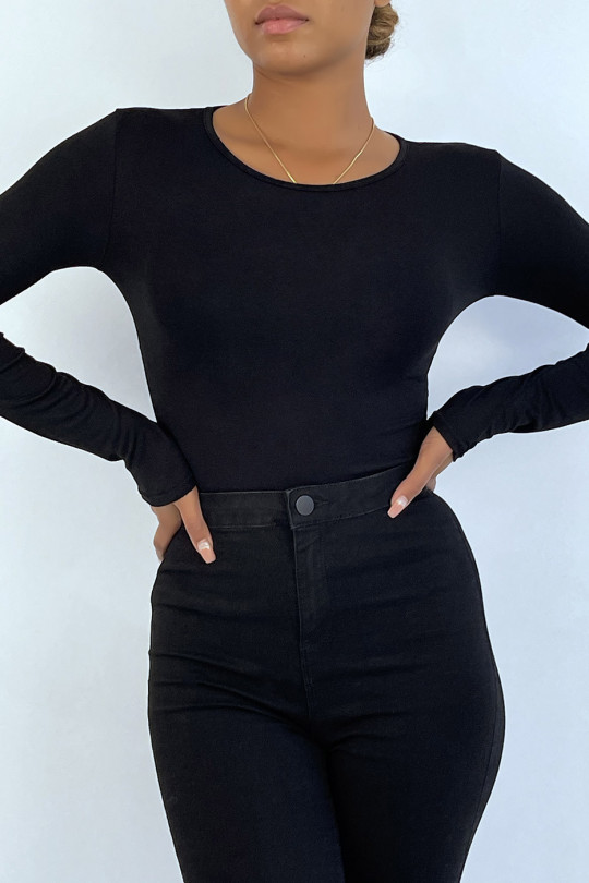 Black sweater with round neck and long sleeves - 6