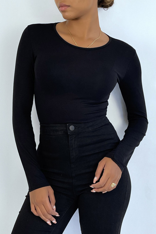 Black sweater with round neck and long sleeves - 7