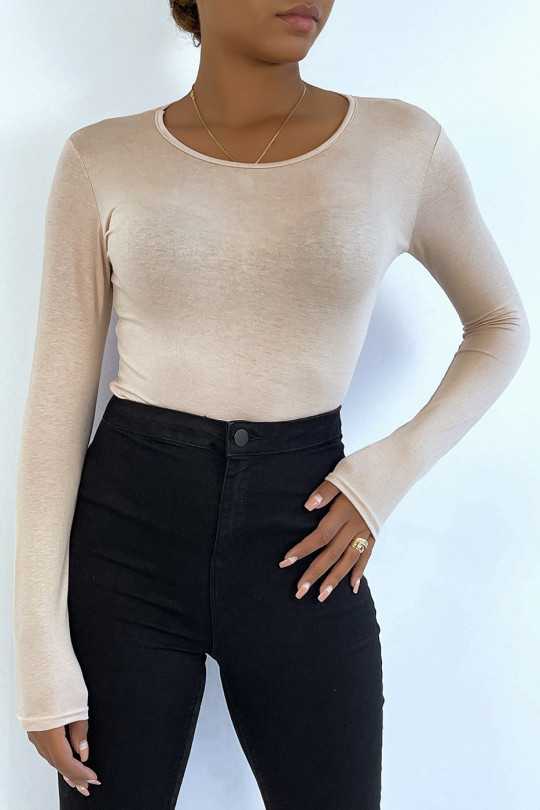 Beige sweater with round neck and long sleeves - 2