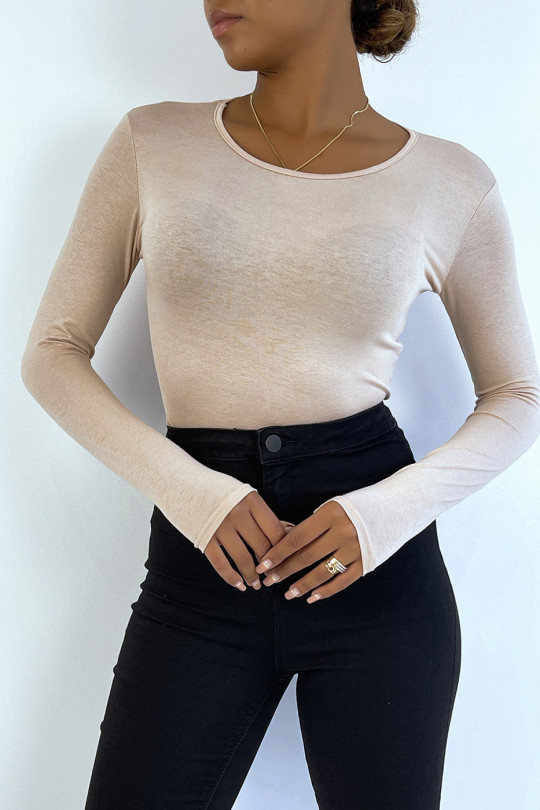 Beige sweater with round neck and long sleeves - 3