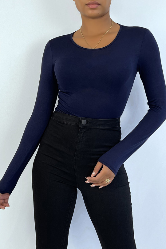 Navy under sweater with round neck and long sleeves - 1