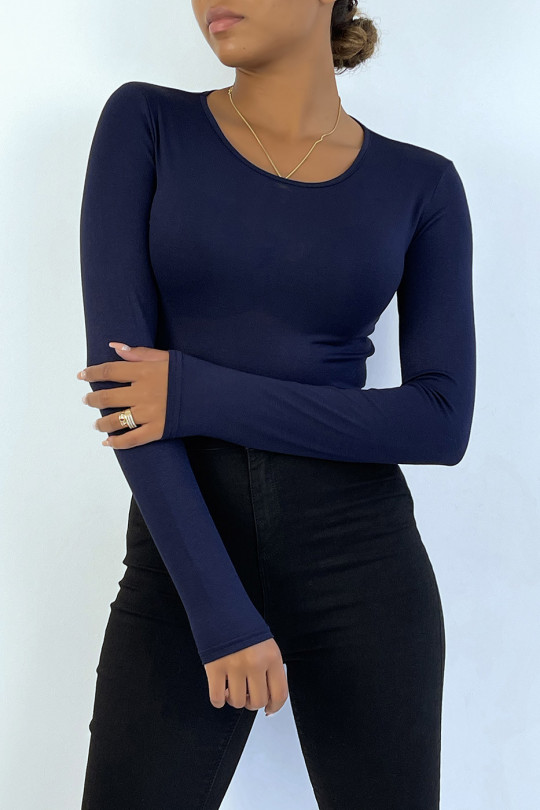 Navy under sweater with round neck and long sleeves - 2