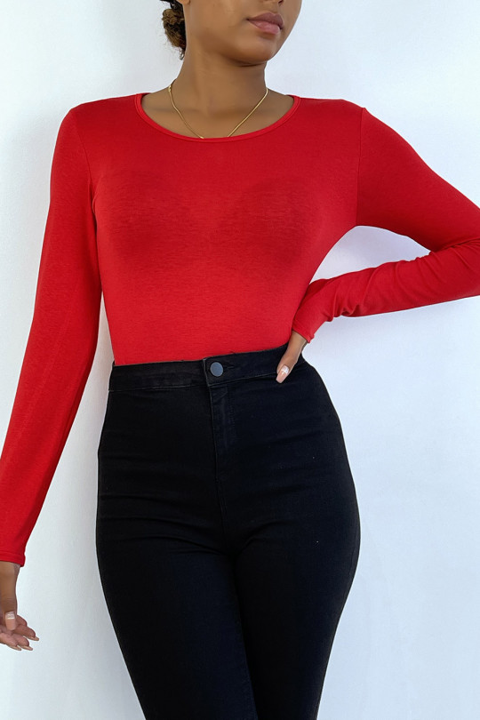 Red under sweater with round neck and long sleeves - 2