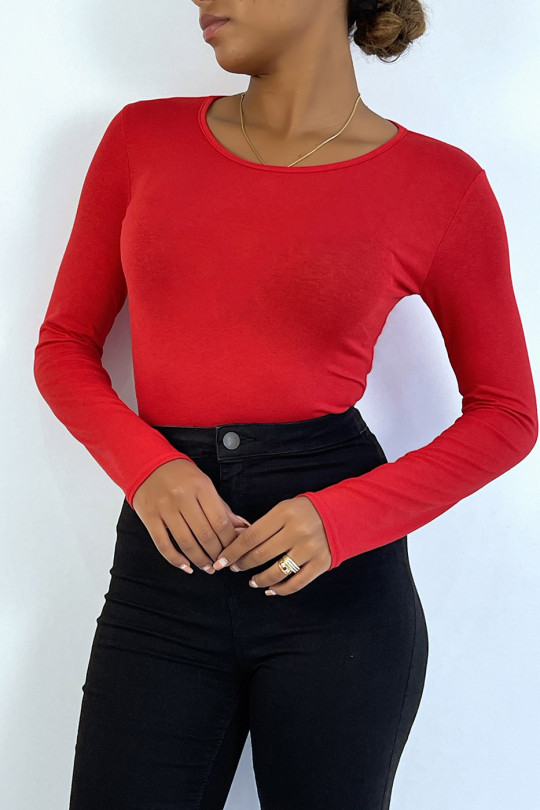 Red under sweater with round neck and long sleeves - 3