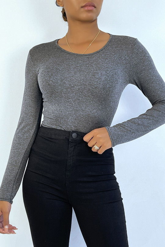 Charcoal sweater with round neck and long sleeves - 1