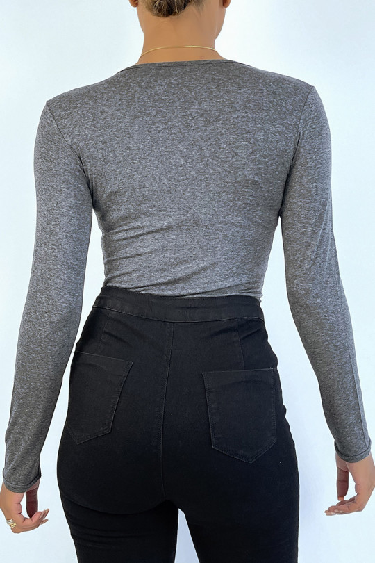 Charcoal sweater with round neck and long sleeves - 4