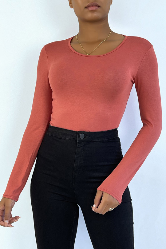 Dark pink under sweater with round neck and long sleeves - 1