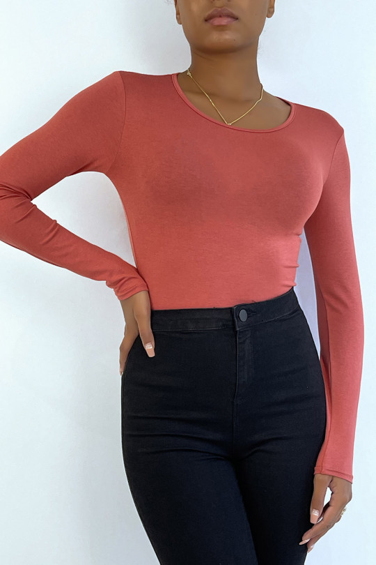 Dark pink under sweater with round neck and long sleeves - 2
