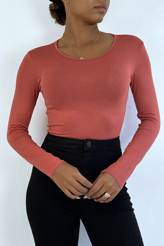 Dark pink under sweater with round neck and long sleeves - 3