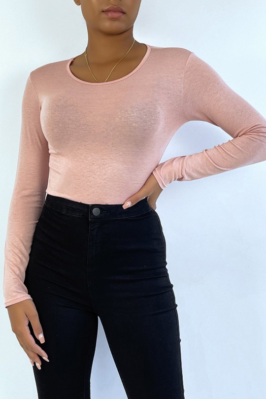 Pink under sweater with round neck and long sleeves - 1