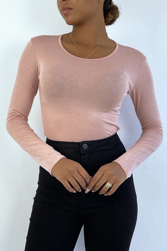 Pink under sweater with round neck and long sleeves - 2