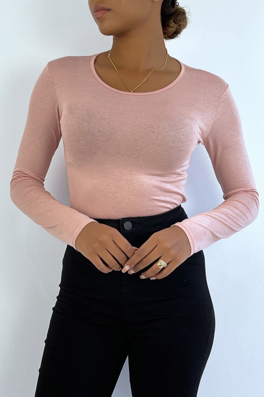 Pink under sweater with round neck and long sleeves - 3