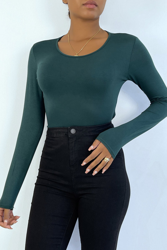 Fir green under sweater with round neck and long sleeves - 1
