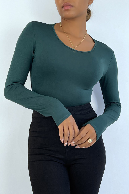 Fir green under sweater with round neck and long sleeves - 2