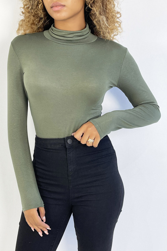 Khaki sweater in turtleneck and long sleeves - 1