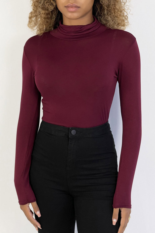 Burgundy under sweater with turtleneck and long sleeves - 1