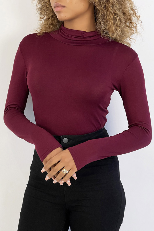 Burgundy under sweater with turtleneck and long sleeves - 2
