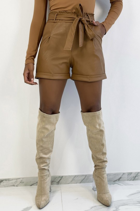 Camel imitation shorts with pockets and belt - 5