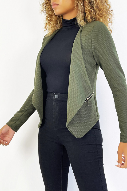 Khaki blazer with lapel collar and zip pockets. Cheap women's blazer - 1