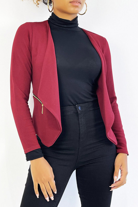 Burgundy blazer with lapel collar and zip pockets. Cheap women's blazer - 2