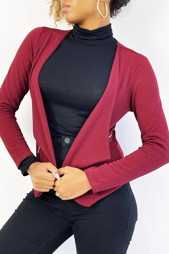 Burgundy blazer with lapel collar and zip pockets. Cheap women's blazer - 4