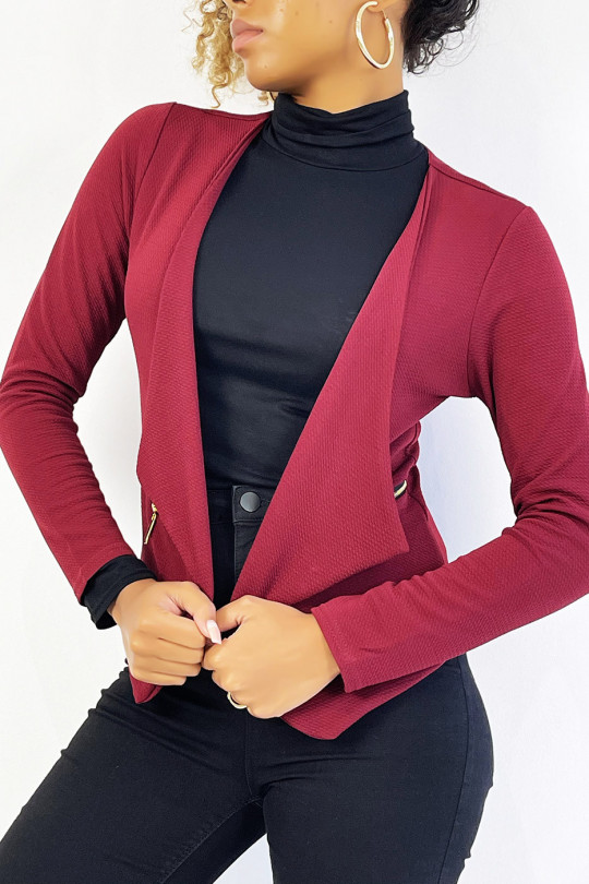 Burgundy blazer with lapel collar and zip pockets. Cheap women's blazer - 5