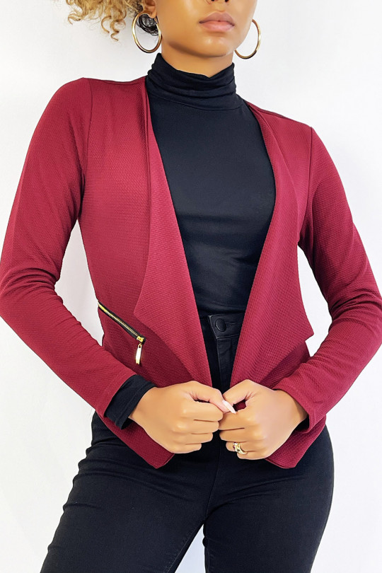 Burgundy blazer with lapel collar and zip pockets. Cheap women's blazer - 6