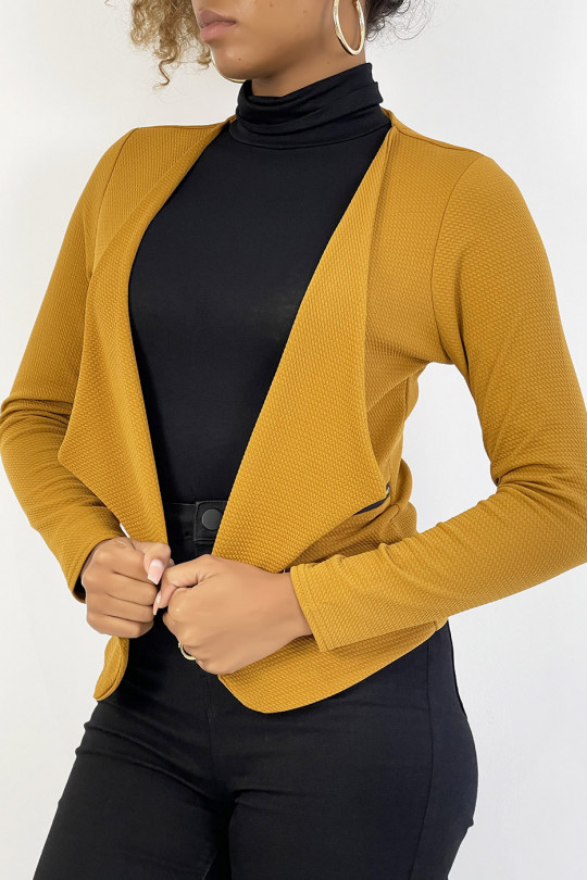 Mustard blazer with lapel collar and zip pockets. Cheap women's blazer - 1