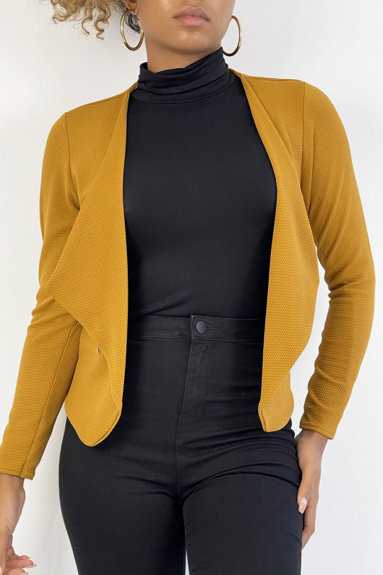 Mustard blazer with lapel collar and zip pockets. Cheap women's blazer - 2
