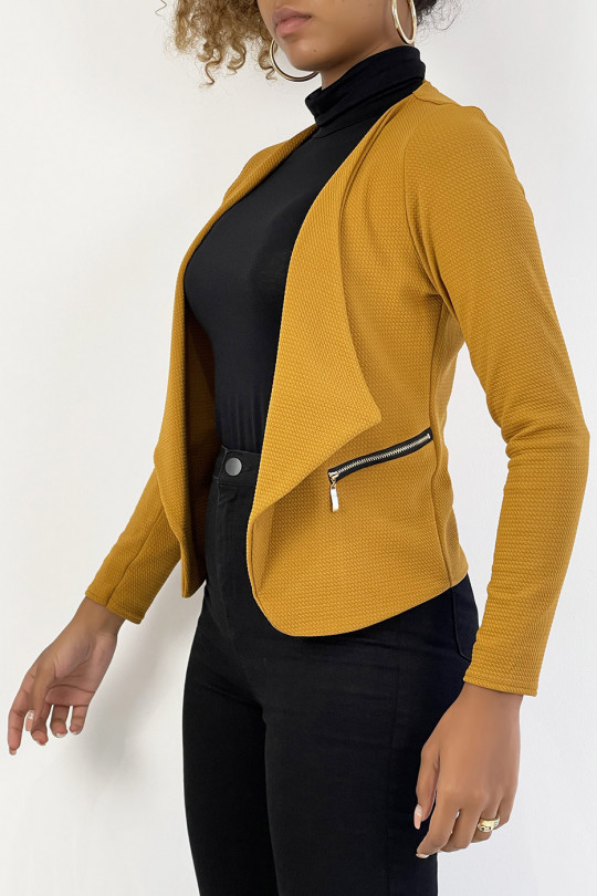 Mustard blazer with lapel collar and zip pockets. Cheap women's blazer - 4